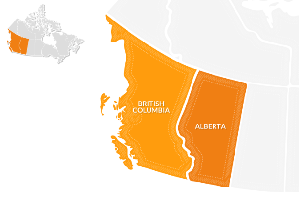 Le province canadesi British Columbia e Alberta