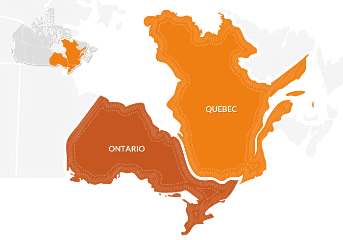 mappa Ontario e Quebec