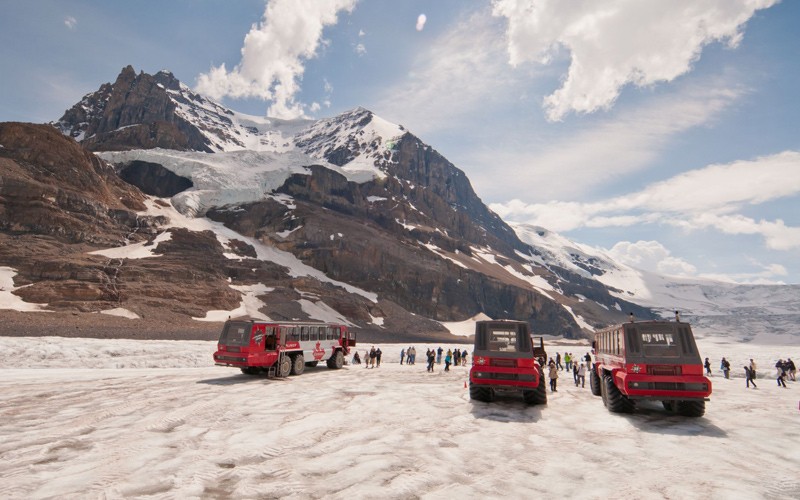 sali su uno snowcoach dalle enormi ruote e vai direttamente sul ghiacciaio!